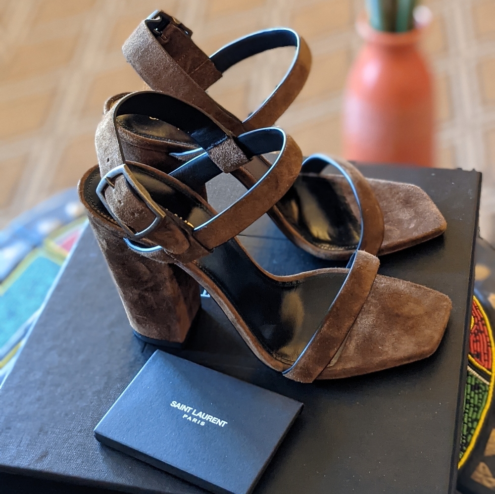 YSL Saint Laurent Oak Block Heel Sandals